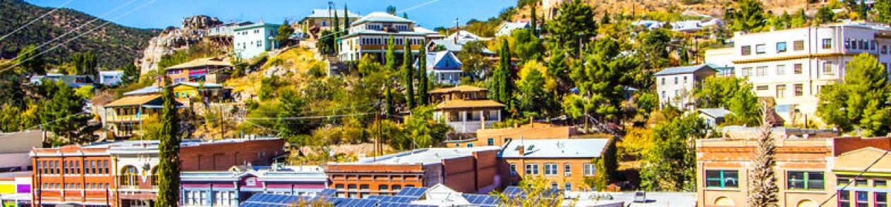 Mixed-use buildings on a desert hillside