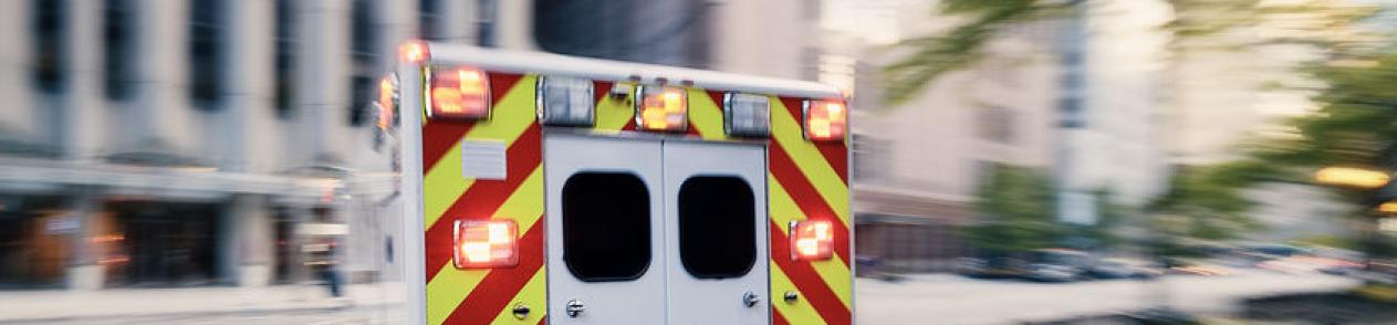 Ambulance in front of a building